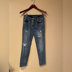 Y2K ERA AMERICAN EAGLE STUDDED JEANS - STRAIGHT LEG DISTRESSED